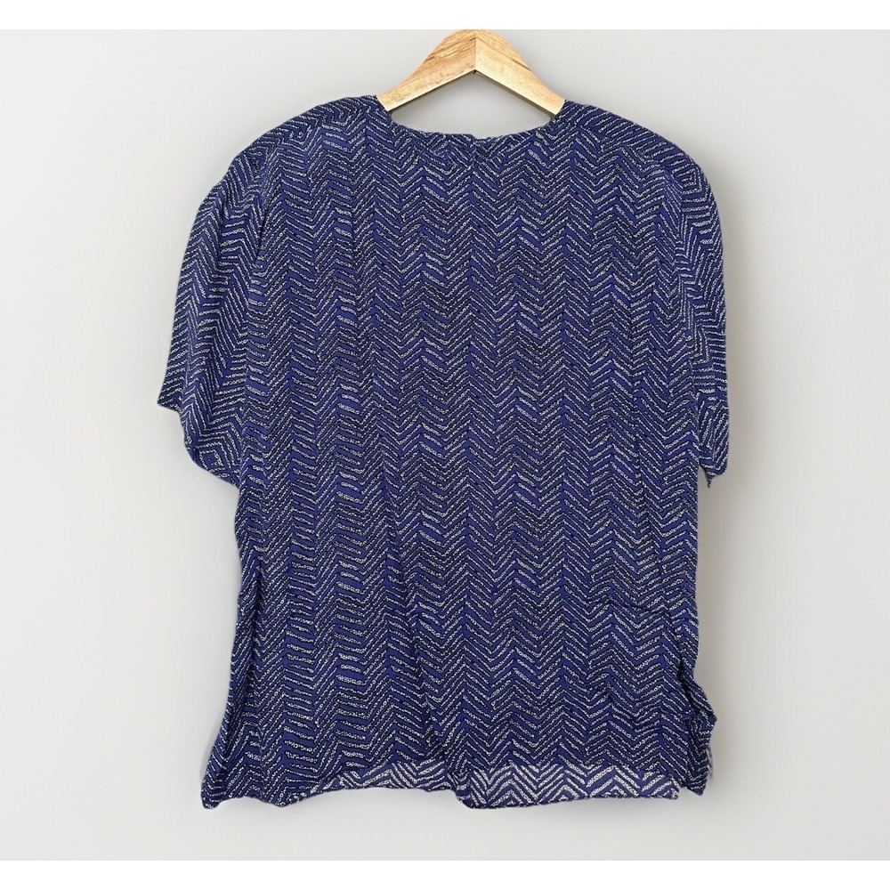 Vintage Sz 12 Prophecy Blue Blouse Chevron Side Slits Shoulder Pads